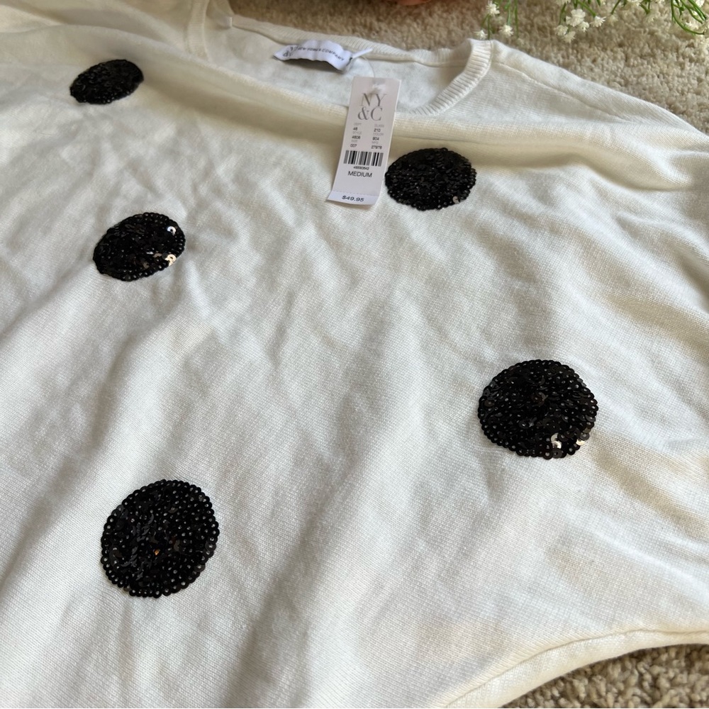 NEW YORK & COMPANY | Sequin Sweater Top Polka Dot - Picture 6 of 11